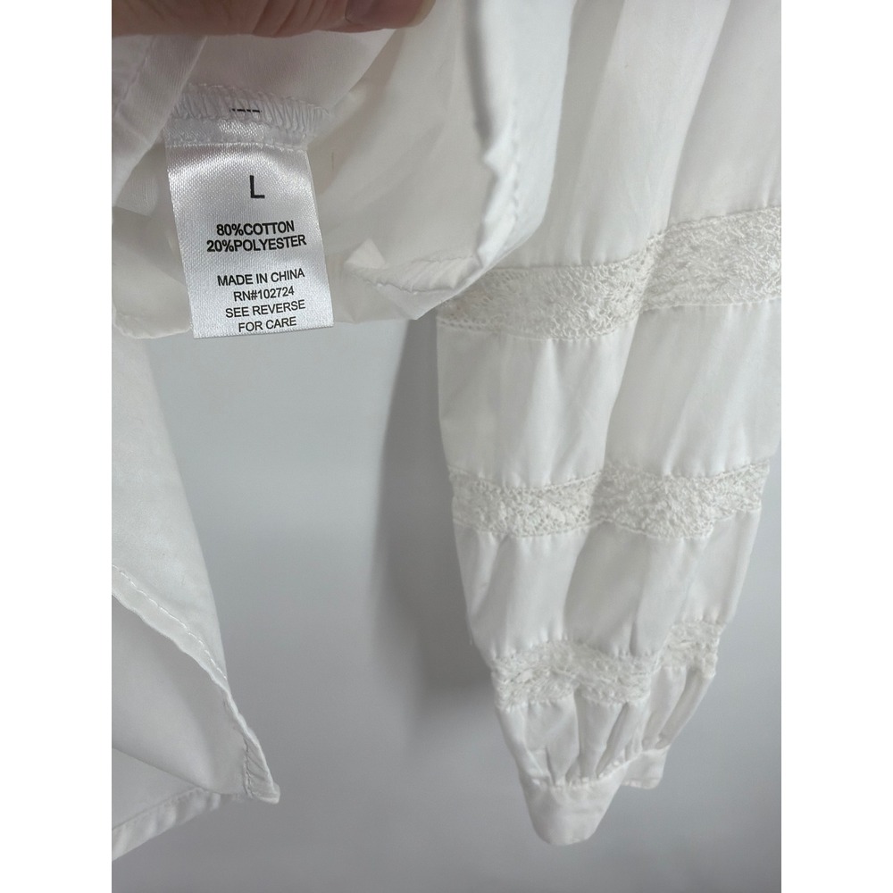 Hester & Orchard Lg White Ruffle Lace‎ Sleeve Button Down Peasant Blouse Cottage - Picture 7 of 8